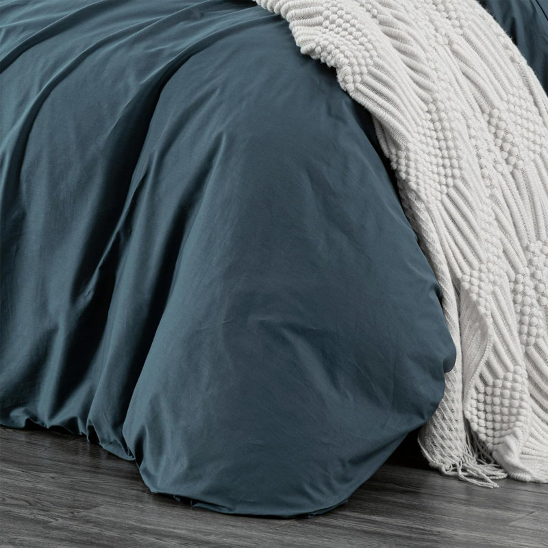Cotton Twill Solid Duvet Cover, King Duvet Cover + 2 King Shams, China Blue