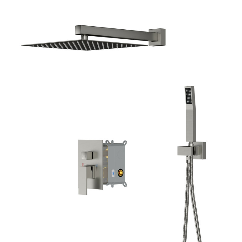 Wall Mounted 12" Rainfall Shower Head with Handheld Shower and Rough-in Valve, Brushed Nickel
