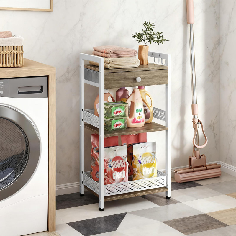 Étagère de salle de bain autoportante à 3 niveaux avec tiroir en tissu amovible, organisateur de rangement polyvalent pour salle de bain, salon, chambre à coucher et balcon