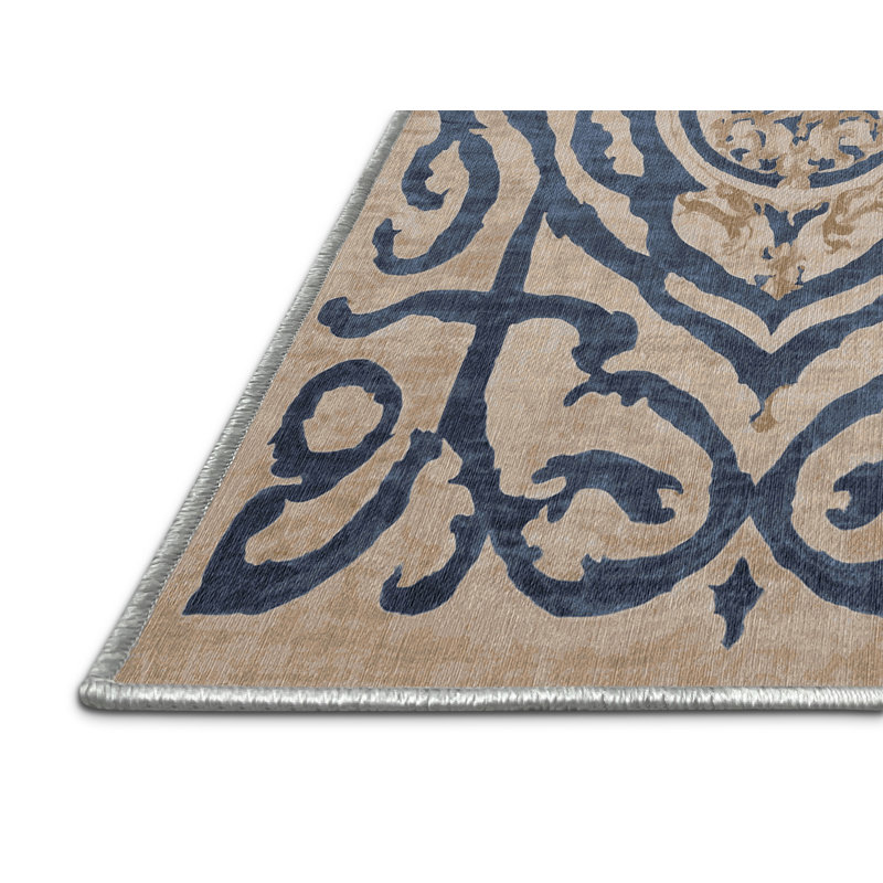Machine Washable Beige Area Rug, Square 4'