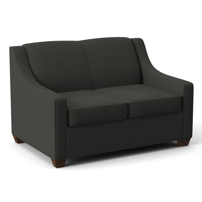 Phillips 52" Square Arm Loveseat with Reversible Cushions, Dorset Charcoal, Montana Walnut