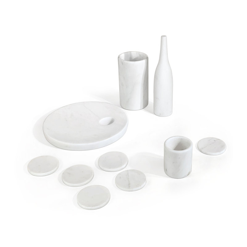 Ensemble d'accessoires de salle à manger de luxe en marbre naturel blanc 10 pièces