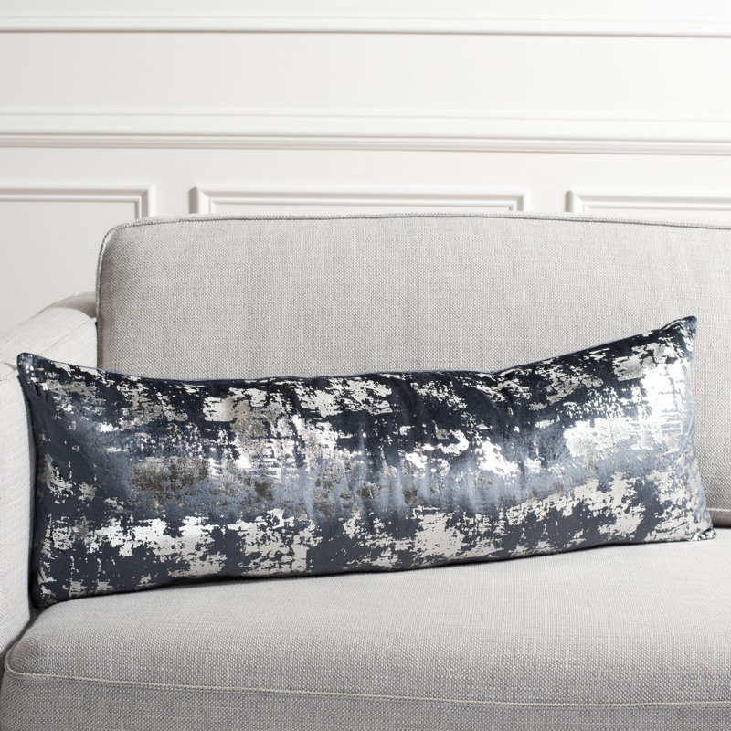 Abstract Cotton Blend Reversible Throw Pillow, Blue/Silver, 12" x 36"