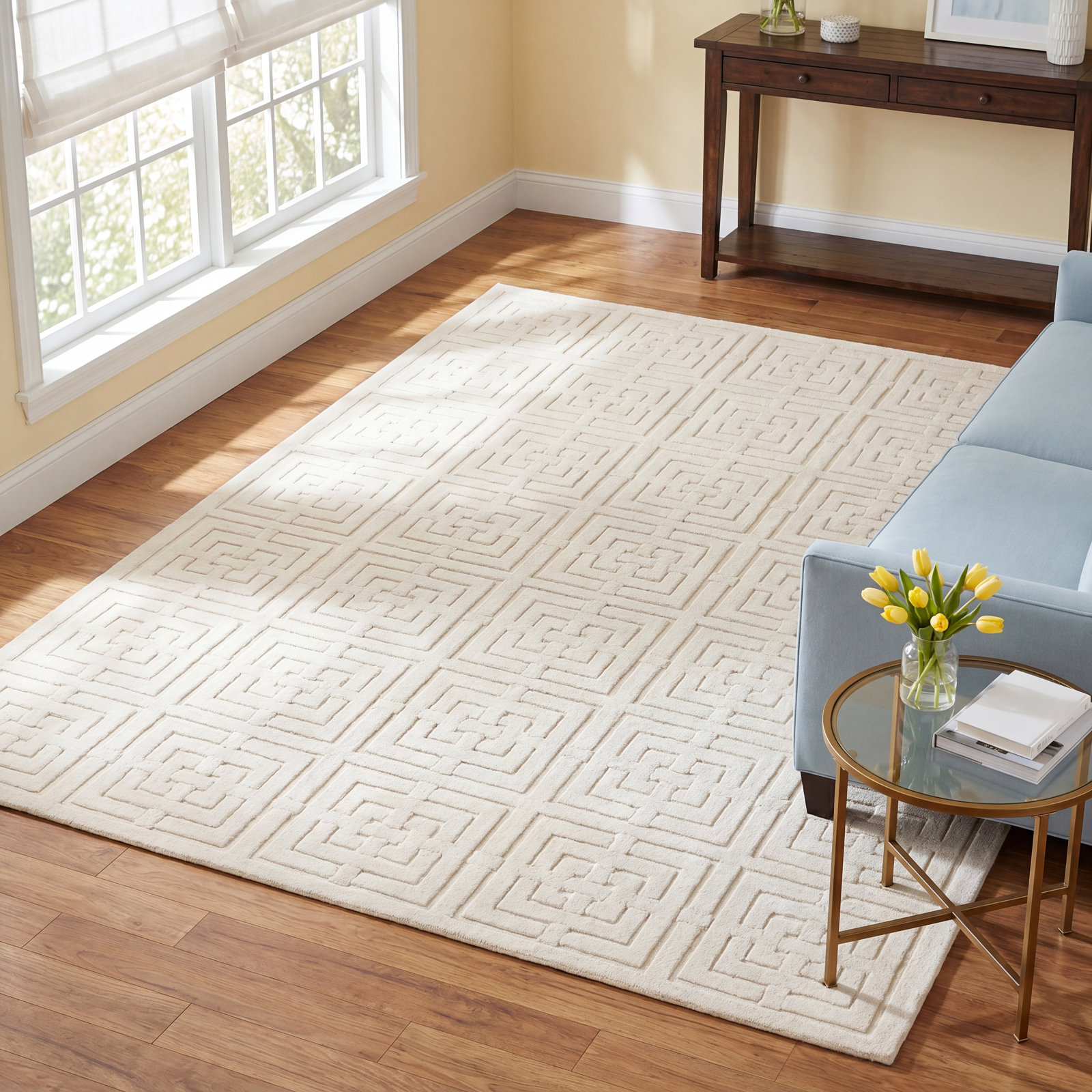 Hira Cream Geometric Rug, Rectangle 3'11" x 5'11"