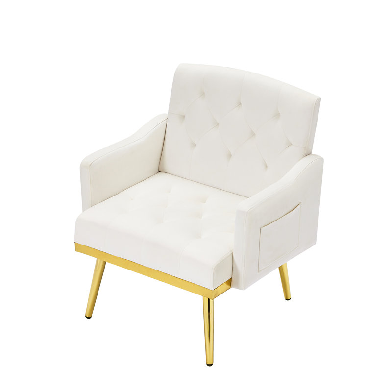 Fauteuil contemporain en velours blanc crème avec pieds en métal - Créez une ambiance confortable