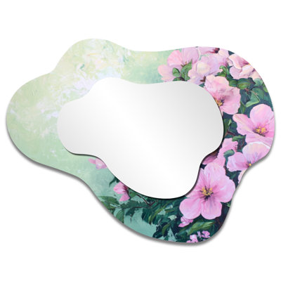 Cottage Cloud-Shaped Wall Mirror – Spring Symphony of Violets Flowers, Metal Print