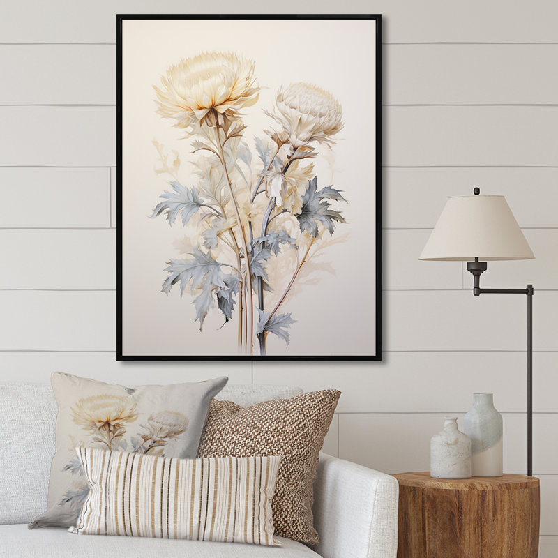 «Beige chardon», art mural sur toile Thistle, H 32 po x l 16 po, Cadre flottant noir