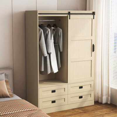 Freestanding Wooden Wardrobe Armoire With 4 Drawers by Dovecove