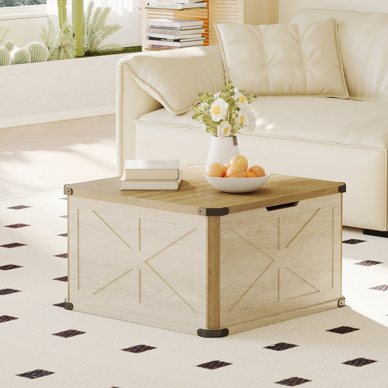 31.5" Coffee Table With Storage, Natural/Beige