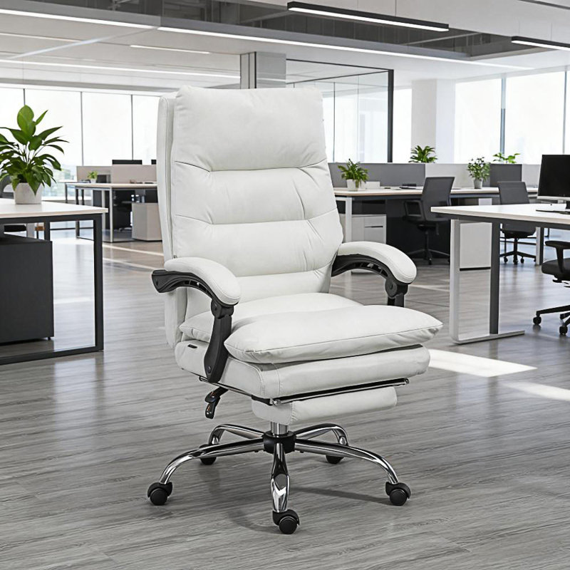 Fauteuil de massage avec fonction chauffante, inclinable et repose-pieds extensible pour un confort ultime., Blanc, crème
