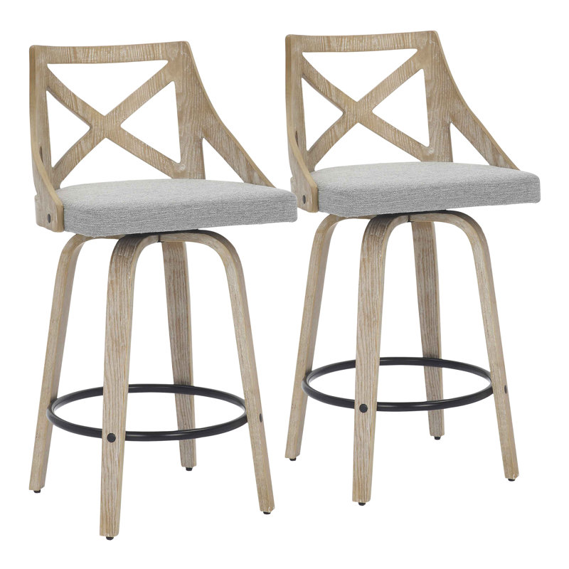 Tabouret de comptoir pivotant 25,5 po Dannie, Gris clair, Bois blanc délavé