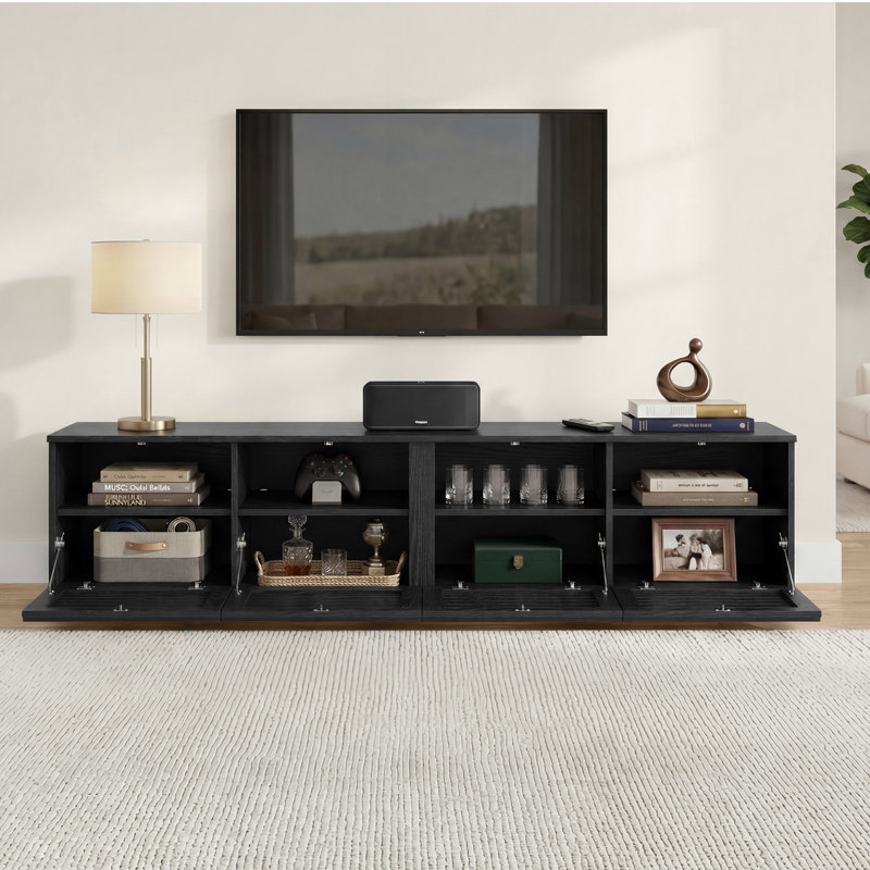 70'' Modern TV Stand Built in LED Light, Black