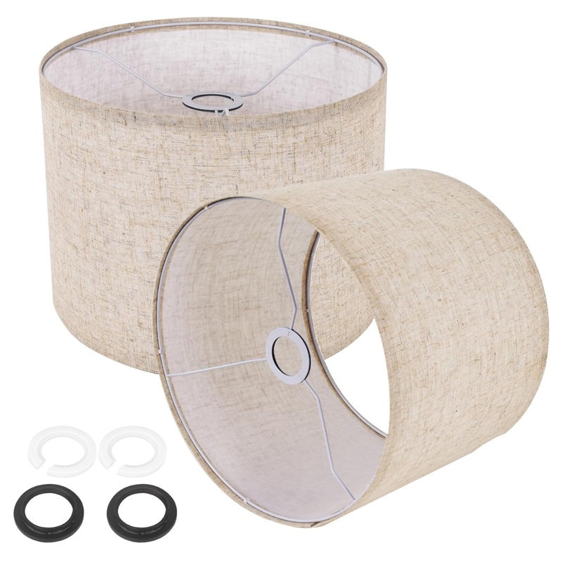 Ensemble de 2 abat-jour tambour - Abat-jour Fabric E26 / E27 / E14 / E12 Fabric en tissu de remplacement pour lampes de table, petites lampes sur pied et lampes de chevet, abat-jour tambour 11 po x 11 po x 8,85 po beige avec monture Spider