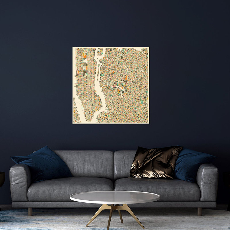 Carte abstraite de la ville de New York par Jazzberry Blue - impression non encadrée, H 36 po x l 36 po x P 0,25 po