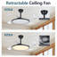 Retractable Ceiling Fans With Lights,42 Inch Ceiling Fan With Light And Remote Control,Flush Mount,DC Reversible Ceiling Fan-274276712