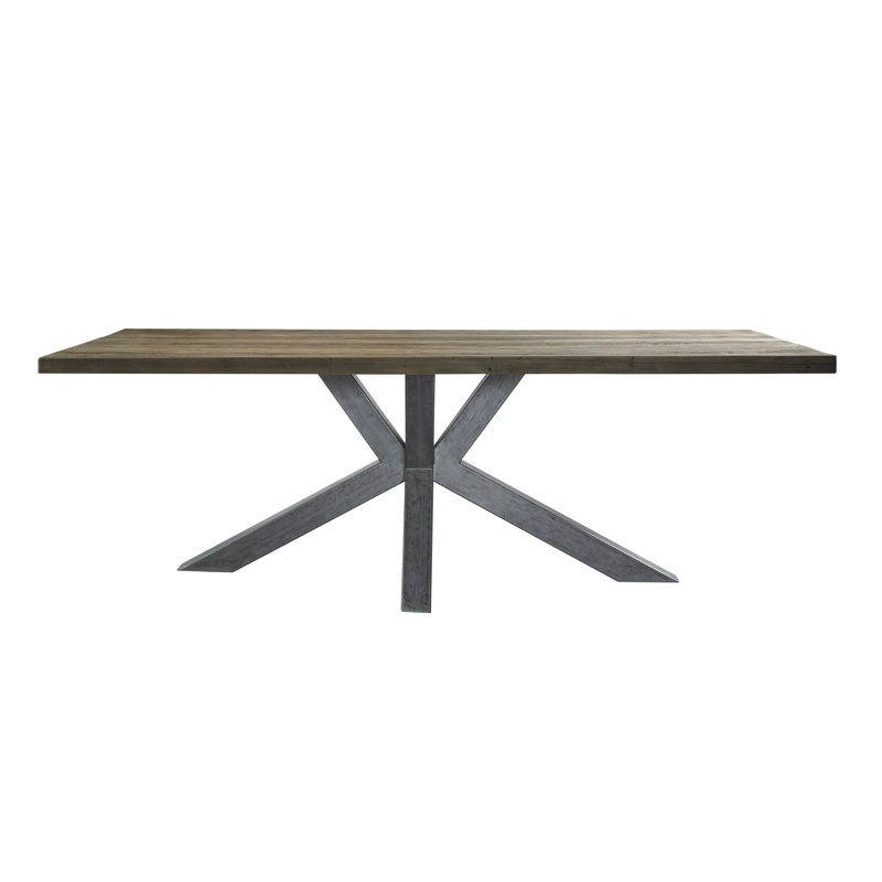 Hadubert Teak Solid Wood Top Metal Base Dining Table