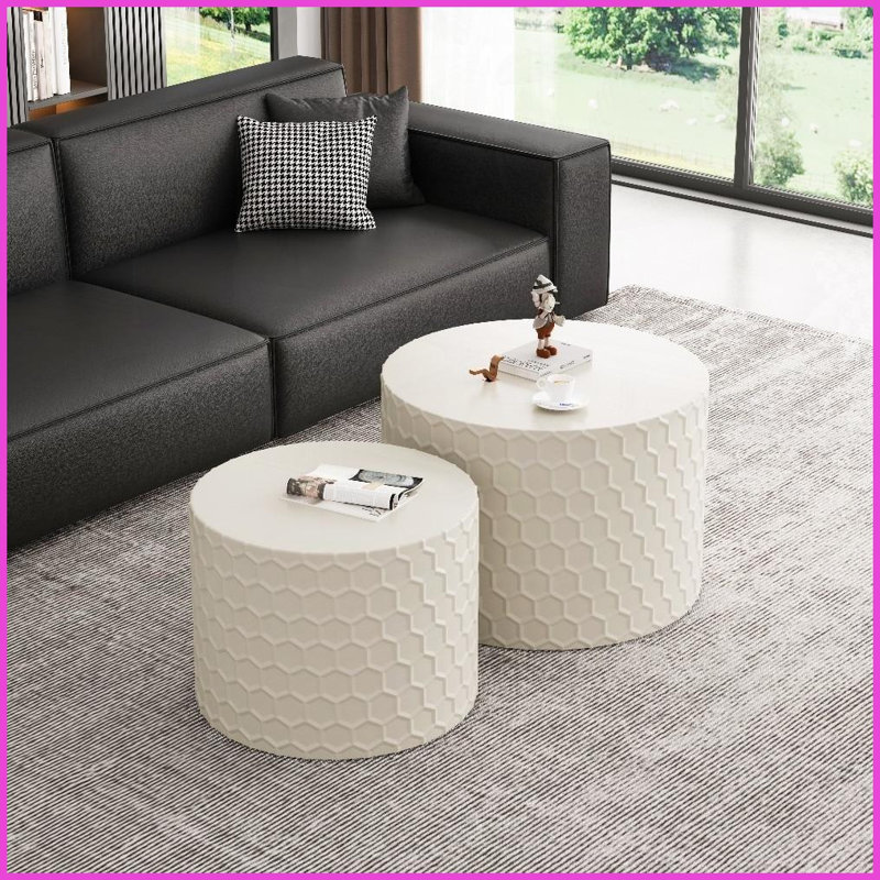 Ensemble de tables basses modernes et compactes en MDF 2 pièces beige, Beige