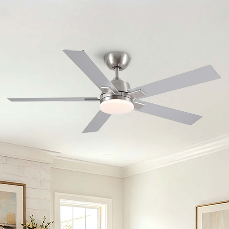 Stylish 52" Indoor Brushed Nickel Downrod Mount Ceiling Fan With LED Light,Reversible Motor and Remote Control, Nickel