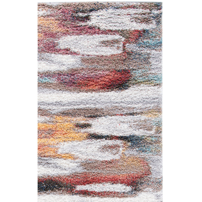 Tapis abstrait ivoire / rouille Araxi, Tapis de couloir 2 pi 3 po x 9 pi