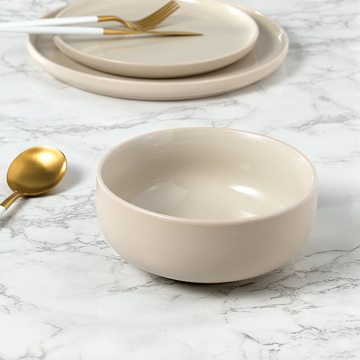 Waterside 12pc 2 Tone Matt & Shiny Stoneware Dinner Set, Cream/Beige