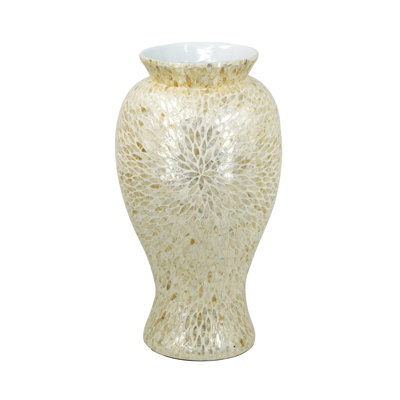 Large Round Bamboo Vase With Gold And White Capiz Shell Design