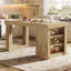 Îlot de cuisine avec tablette de rangement, table de préparation de ferme de 55 po avec grand plateau de table épais et espace pour les jambes, bois naturel