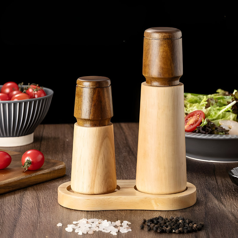 Ensemble de moulin à poivre en bois de chêne et moulin à sel de qualité supérieure - Moulin à épices de cuisine à réglage manuel grossier avec mécanisme en céramique - Conception en bois rustique pour le poivre fraîchement moulu et le sel de m