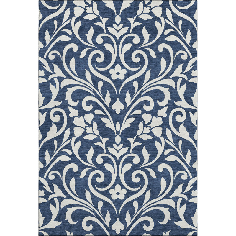 Premium Machine Washable Prisco Navy Rug, Rectangle 9' x 12'