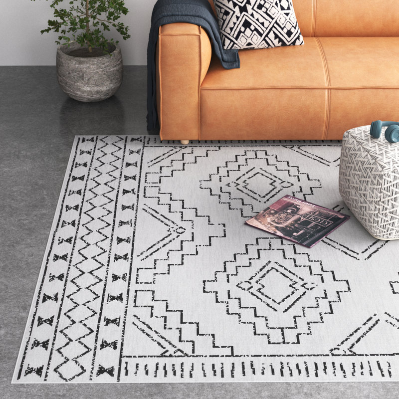 Oscar Geometric Machine Washable Area Rug for Living Room Bedroom Dining Room Kitchen, White/Charcoal, Runner 2'6" x 8'