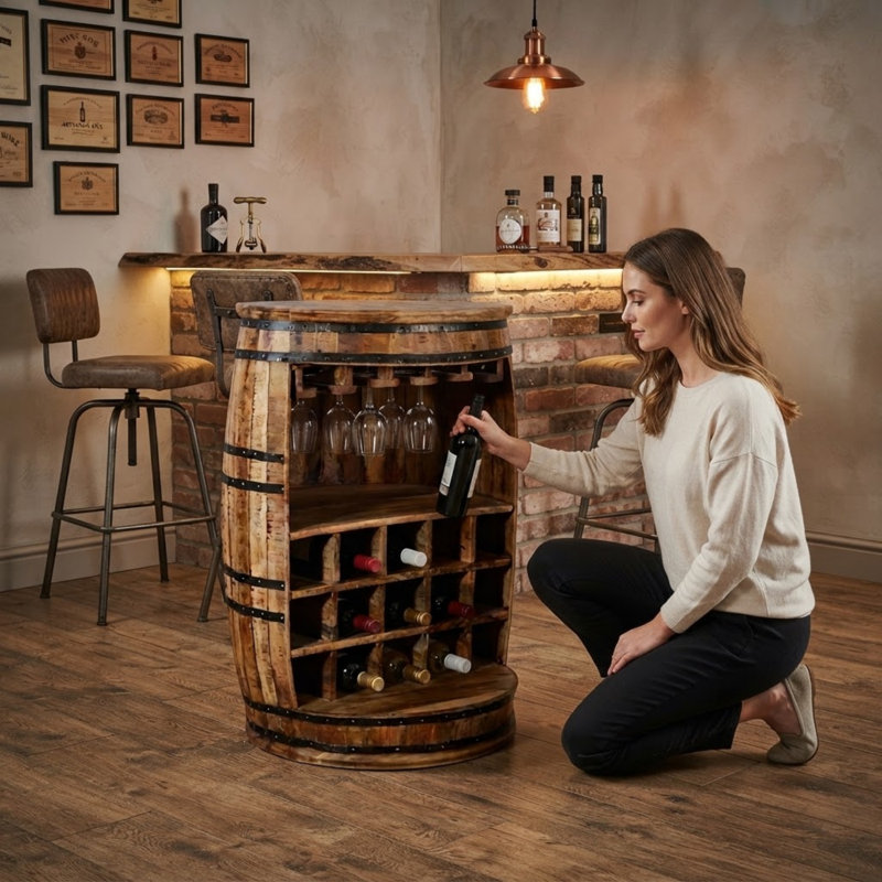 Elegant Andren Brown Solid Acacia Wood Wine Bottle Rack - Hand Finished Sturdy Bottle Holder for Kitchen Dining Room Bar Home