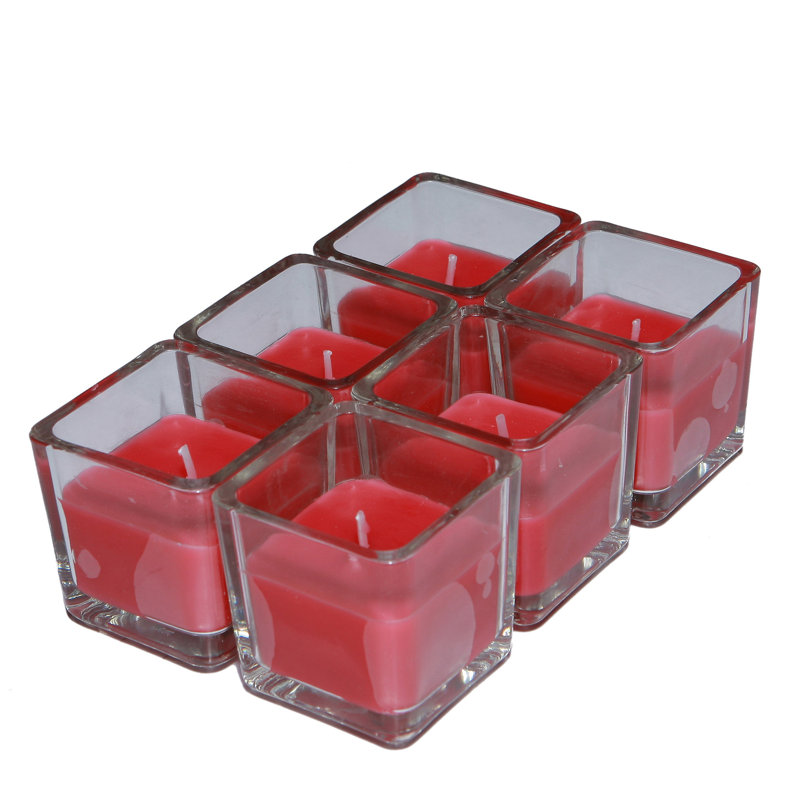 Bougie votive carrée en verre sans parfum, Rouge, Ensemble de 12