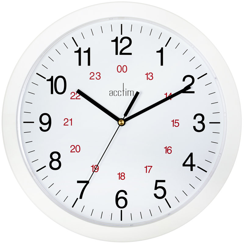 Acctim Metro 12" Wall Clock Quartz 12 / 24 Hour Dial Easy Read Numbers White 30cm