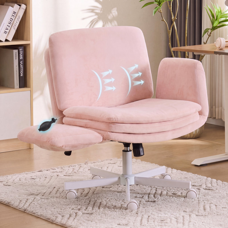 Cross-Legged Home Office Chair with Dynamic Airbag Back Support, Flip-Up Armrests, Pink