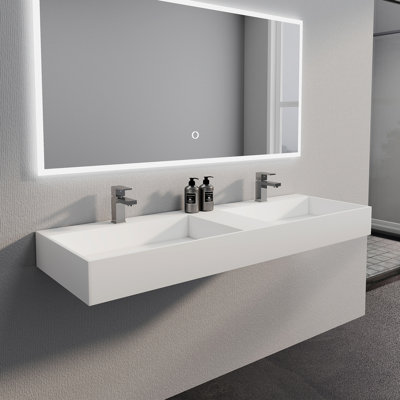 54'' Rectangular Double Solid Surface Bathroom Sink