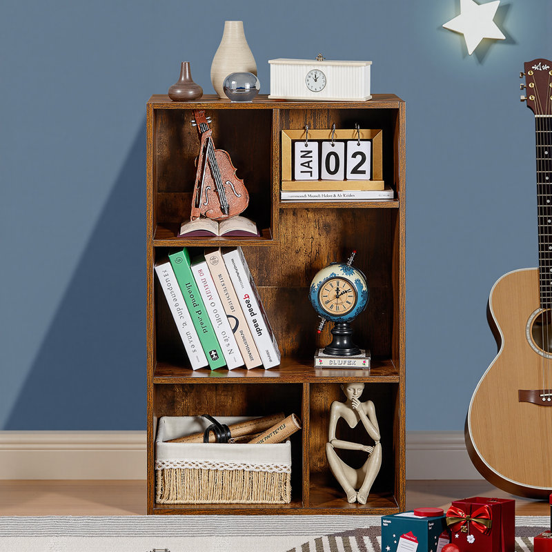 Lowene Cube Bookcase Vertical Horizontal Irregular Open Shelf Bookcase, Brown