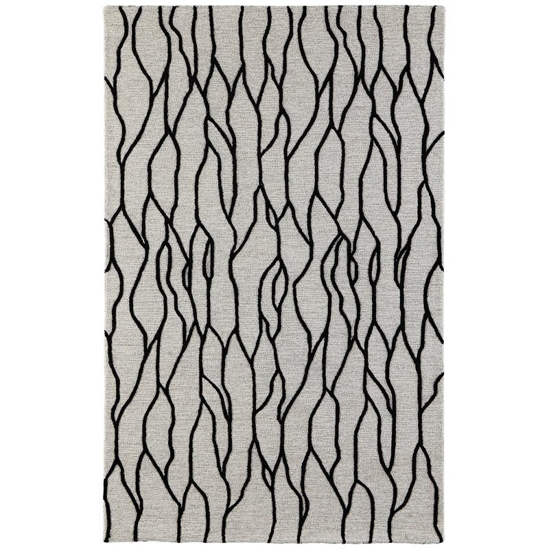 Tapis noir / taupe en laine touffeté à la main Bryana, Rectangle 5 pi x 8 pi