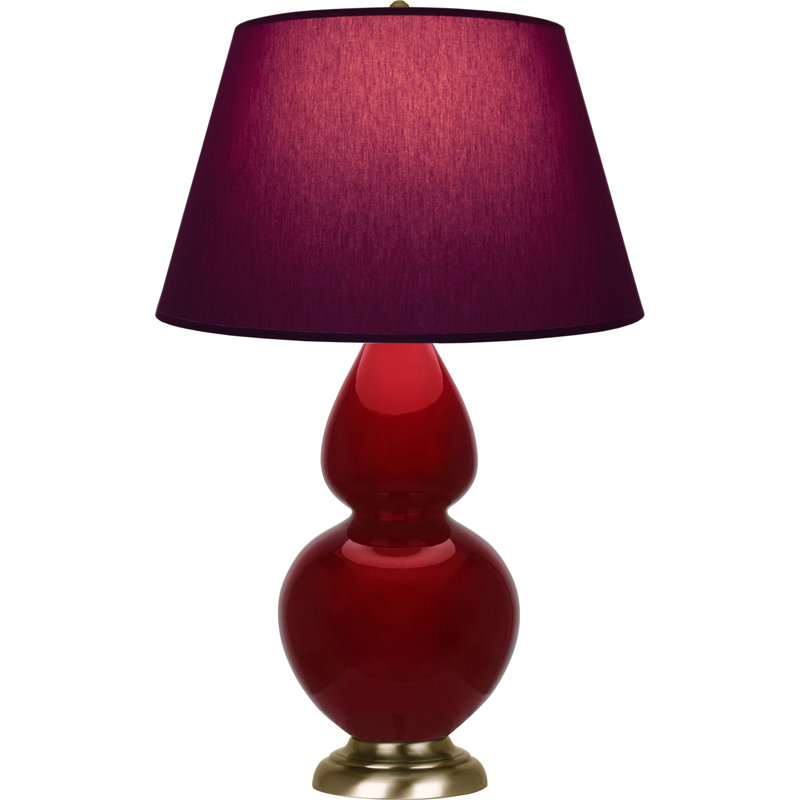 Lampe de table double gourde en céramique, Sangria glacé / laiton, Tangerine / doublure taupe, Laiton
