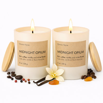 Ensemble de 2 bougies parfumées à la cire de soja - Bougies florales pour la maison parfumées avec des notes de rose, de magnolia et de bois de cèdre doux - Décoration et cadeau raffinés (opium minuit, beige, paquet de 2)