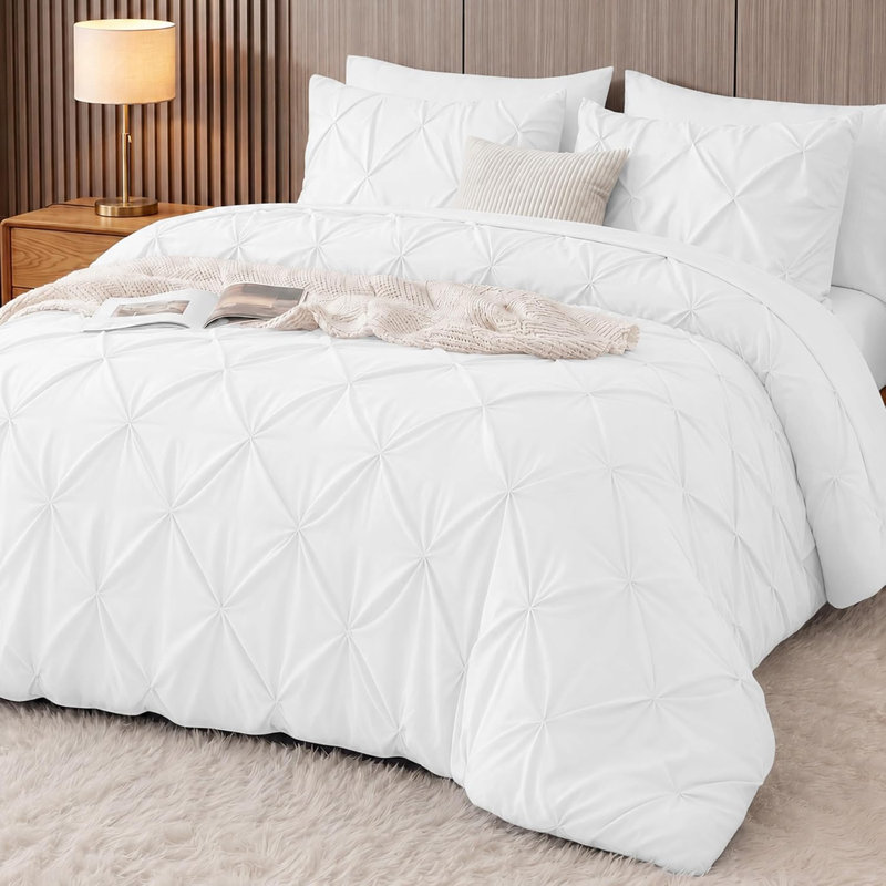 Utopia Bedding 7 Pc Pintuck King Comforter Set, 102 x 90 Inches, White, White, King