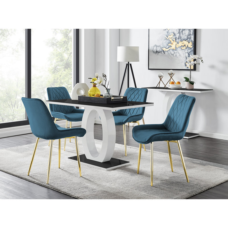 4 - Person Dining Set, Blue/Gold