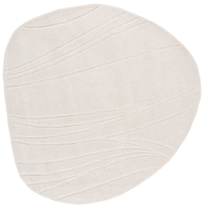 Novelty Hand Tufted Wool Cotton Solid Color Rug in Ivory, Novelty 5' x 5'