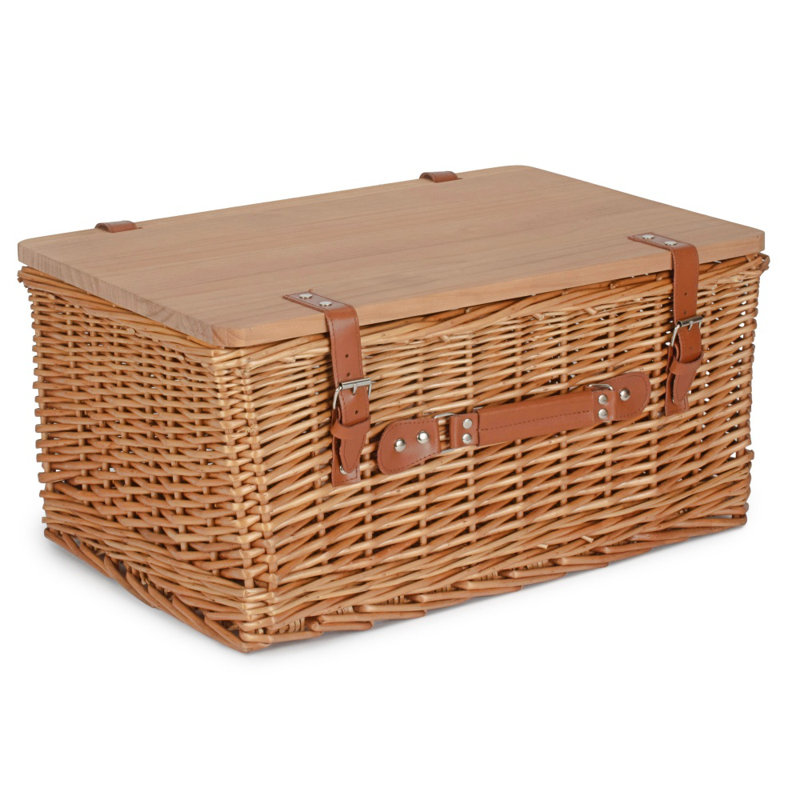 Antique Wash Empty Picnic Basket with Pinewood Lid, 26 cm H x 51 cm W x 36 cm D, Brown
