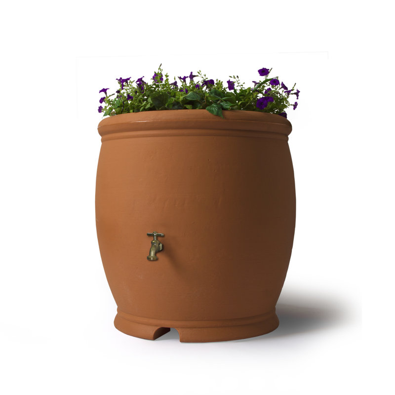 100 Gallon Decorative Plastic Rain Barrel with Planter Top, Terra Cotta