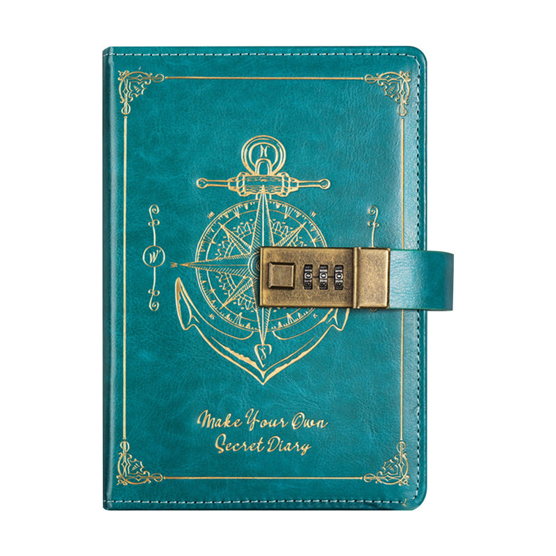 Retro codebook  Password Notebook With Lock B6 Leather Notebook Student High Appearance Diary Notebook Notes, C