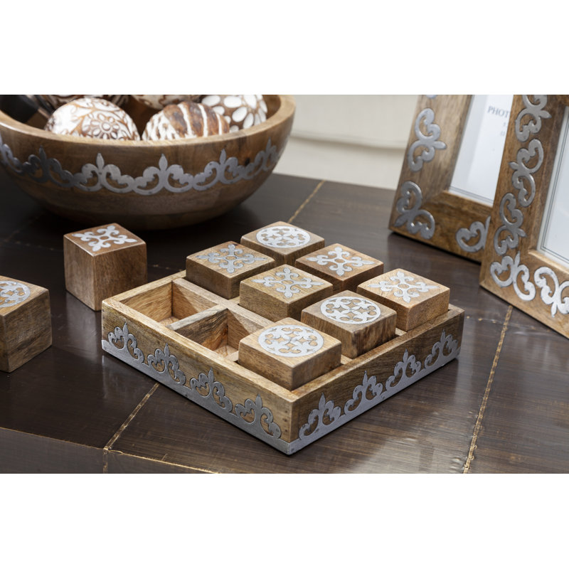 Rustic Mango Wood and Metal Tic Tac Toe Game