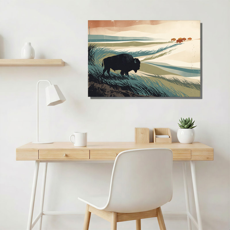 Art mural sur toile, silhouette de bison, 12"H x 18"W