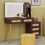 Bureau de coiffeuse en rotin rétro, 5 tiroirs, tablette de rangement, miroir-1119470828