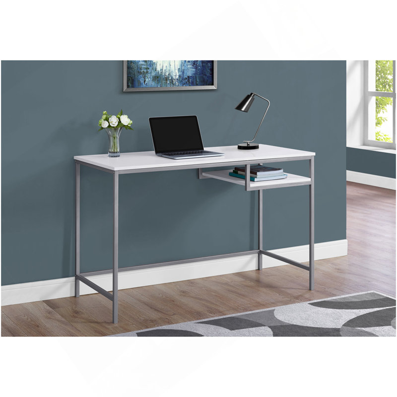 Bureau d'ordinateur, bureau personnel, ordinateur portable, L 48 po, travail, stratifié blanc, métal gris, contemporain, moderne