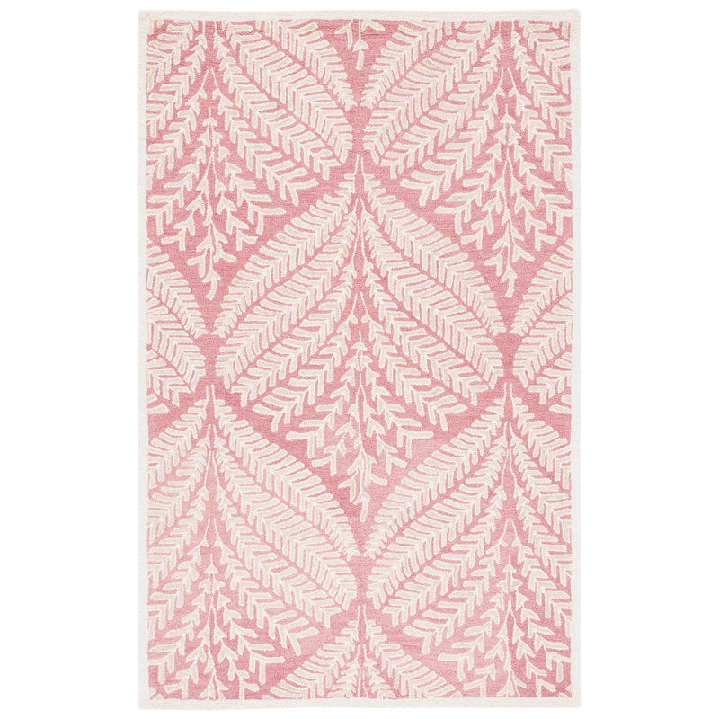 Jashona Handmade Tufted Wool Area Rug in Pink/Ivory, Rectangle 5' x 8'