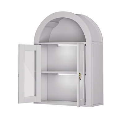 Armoire murale arquée avec portes en verre, tablettes lumineuses et réglables pour la salle de lavage, la salle de bain et la cuisine